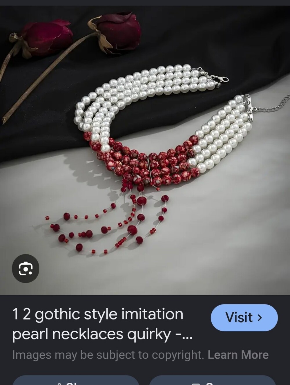 Goth Choker Style Immitation White and Burgundy Dripping Blood Pearl Necklace